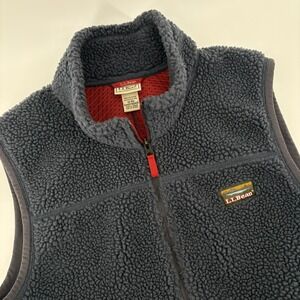 LL Bean Mens Mountain Pile Fleece Vest Gray Sherpa Full Zip Large 502429
